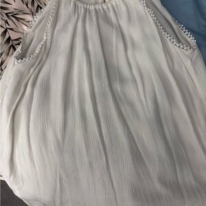 LOFT White Sleeveless Blouse with Delicate Trim